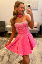 Load image into Gallery viewer, Cute A Line Sweetheart Pink Short Homecoming Dress with Pearls&amp; Bowknot