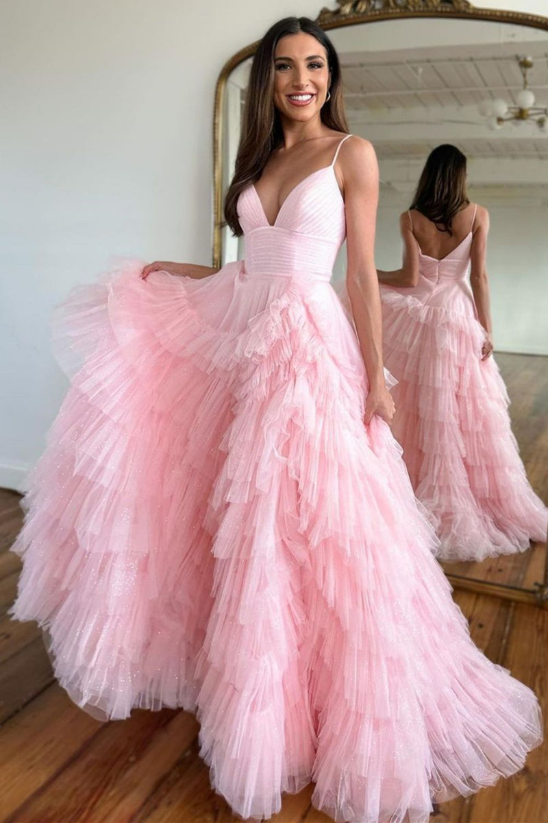 Daffodil Princess A Line Spaghetti Straps Layers Tulle Prom Dresses, Unique Formal Dress UQ2475 main image 0