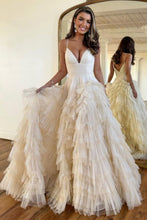 Load image into Gallery viewer, Princess A Line Spaghetti Straps Zipper Back Black Long Tulle Prom Dress

