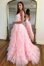 Load image into Gallery viewer, Princess A Line Spaghetti Straps Zipper Back Black Long Tulle Prom Dress

