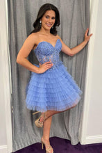 Load image into Gallery viewer, Red A-Line Sweeteart Lace Up Back Short Tulle Homecoming Dress
