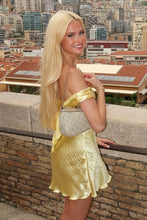 Load image into Gallery viewer, Stunning A Line Off the Shoulder Yellow Satin Short Homecoming Dress
