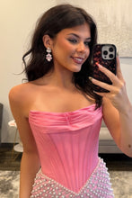 Load image into Gallery viewer, Stunning Bodycon Strapless Yellow/Pink Corset Homecoming Dress with Pearls