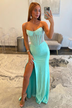 Load image into Gallery viewer, Shine Mermaid Strapless Yellow Corset Prom Dress with Beading