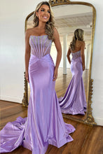 Load image into Gallery viewer, Bling Mermaid Strapless Lilac Corset Prom Dress with Beading