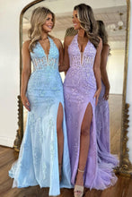 Load image into Gallery viewer, Stunning Mermaid Deep V-Neck Long Lace Prom Dress With Split
