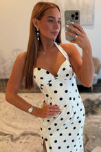 Load image into Gallery viewer, Stunning Mermaid Halter Neck White Polka Dots Long Prom Dress with Train
