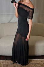 Load image into Gallery viewer, Stunning Mermaid Off the Shoulder Black Long Party Dress with Ruched