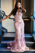 Load image into Gallery viewer, Stunning Mermaid Spaghetti Straps Pink Long Prom Dress with Appliques Beading