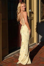 Load image into Gallery viewer, Stunning Mermaid Spaghetti Straps Yellow Long Prom Dress with Embroidery