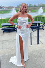 Load image into Gallery viewer, Stunning Mermaid Strapless Pink Corset Prom Dress with Split Front
