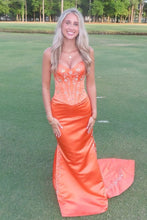 Load image into Gallery viewer, Stunning Mermaid Sweetheart Orange Corset Prom Dress with Embroidery