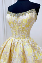 Load image into Gallery viewer, Stunning Pink Floral Brocade Homecoming Dress with Puffy Bubble Hem