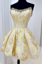 Load image into Gallery viewer, Stunning Pink Floral Brocade Homecoming Dress with Puffy Bubble Hem