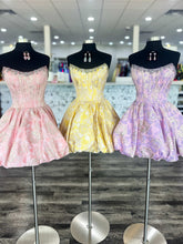 Load image into Gallery viewer, Stunning Pink Floral Brocade Homecoming Dress with Puffy Bubble Hem