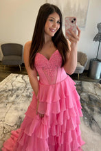 Load image into Gallery viewer, Charming A Line Sweetheart Red Corset Prom Dress with Appliques Ruffles