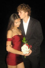Load image into Gallery viewer, Stunning Sheath Off the Shoulder Dark Red Short Homecoming Dress with Ruched