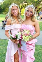 Load image into Gallery viewer, Stunning Sheath Off the Shoulder Light Pink Long Prom Dress with Split Front