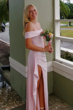 Load image into Gallery viewer, Stunning Sheath Off the Shoulder Light Pink Long Prom Dress with Split Front