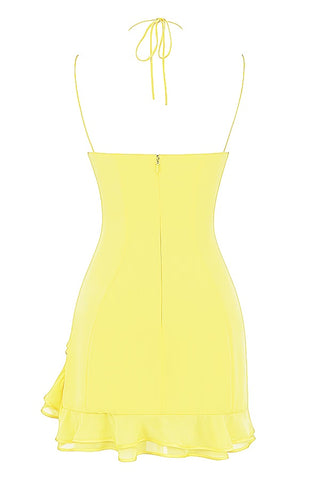 Stunning Sheath Spaghetti Straps Yellow Short Homecoming Dress with Ruffles