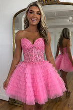 Load image into Gallery viewer, Red A-Line Sweeteart Lace Up Back Short Tulle Homecoming Dress
