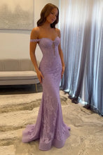 Load image into Gallery viewer, Stunning Mermaid Off the Shoulder Navy Long Prom Dress with Appliques Beading