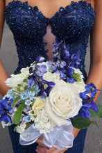 Load image into Gallery viewer, Charming Fuchsia Mermaid Sweetheart Backless Corset Prom Dress With Appliques