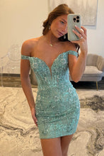 Load image into Gallery viewer, Stunning Off-the-Shoulder Short Lace Corset Homecoming Dress
