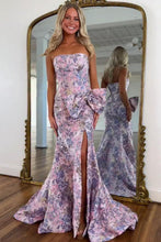 Load image into Gallery viewer, Stunning Mermaid Strapless Pink Floral Printed Long Prom Dress with Bowknot