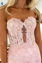 Load image into Gallery viewer, Charming Fuchsia Mermaid Sweetheart Backless Corset Prom Dress With Appliques