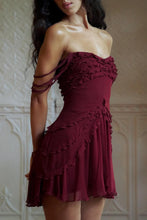 Load image into Gallery viewer, Stylish A Line Off the Shoulder Burgundy Short Homecoming Dress with Ruffles