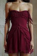 Load image into Gallery viewer, Stylish A Line Off the Shoulder Burgundy Short Homecoming Dress with Ruffles