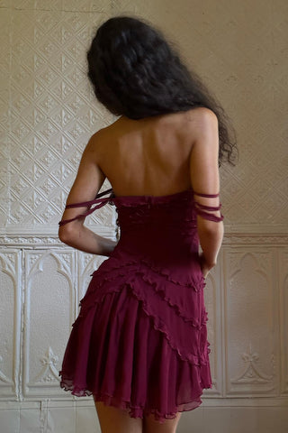 Stylish A Line Off the Shoulder Burgundy Short Homecoming Dress with Ruffles