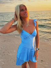 Load image into Gallery viewer, Stylish A Line Spaghetti Straps Blue Short Homecoming Dress with Ruffles

