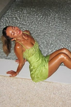 Load image into Gallery viewer, Stylish A Line Spaghetti Straps Green Satin Short Homecoming Dress with Tassels