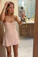 Load image into Gallery viewer, Stylish A Line Spaghetti Straps Pink Short Homecoming Dress with Appliques