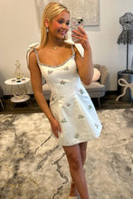 Load image into Gallery viewer, Stylish A Line Spaghetti Straps White Satin Short Homecoming Dress with Beading Embroidery
