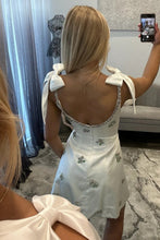 Load image into Gallery viewer, Stylish A Line Spaghetti Straps White Satin Short Homecoming Dress with Beading Embroidery