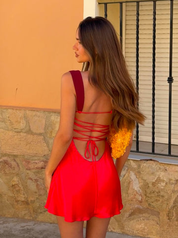 Stylish A Line Sweetheart Red Short Homecoming Dress with Criss Cross Back