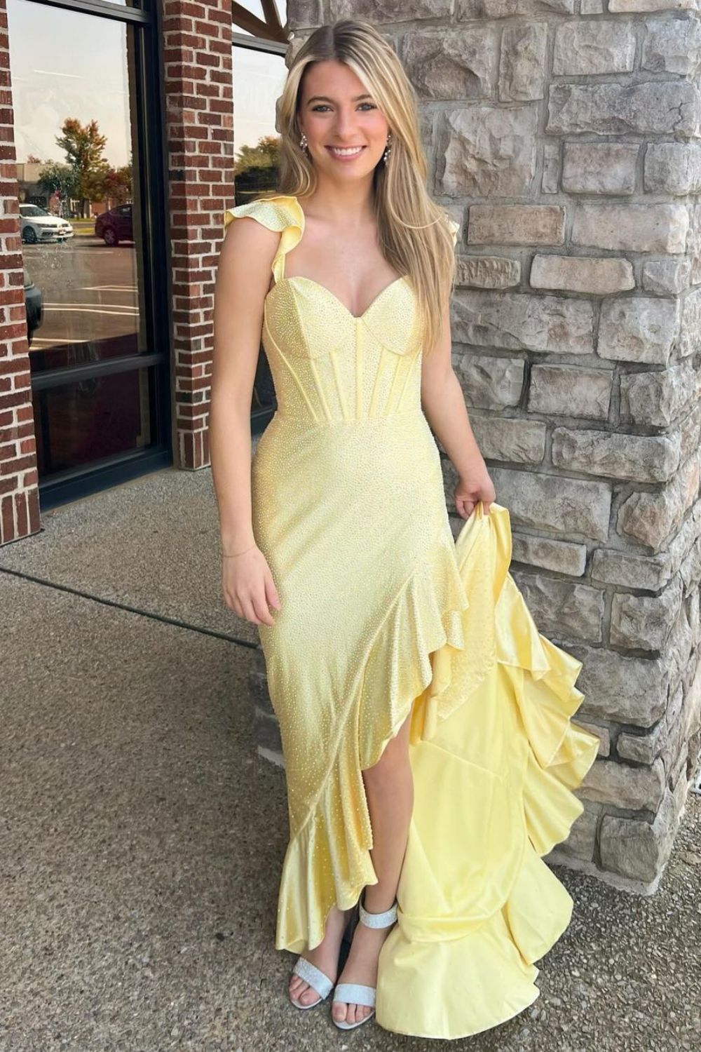 Long Sleeves Beads Mermaid Appliques Prom Dress With Ruffles main image 0