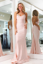 Load image into Gallery viewer, Stylish Mermaid Spaghetti Straps Light Pink Long Prom Dress with Beading
