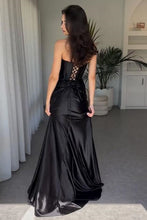 Load image into Gallery viewer, Stylish Mermaid Strapless Lace Up Long Satin Prom Dress With Split