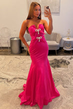 Load image into Gallery viewer, Stylish Mermaid Sweetheart Hot Pink Long Prom Dress with Bowknot