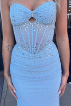 Load image into Gallery viewer, Stylish Mermaid Sweetheart Light Blue Corset Prom Dress with Beading