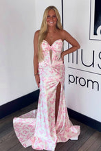 Load image into Gallery viewer, Stylish Mermaid Sweetheart Pink Floral Printed Long Prom Dress with Slit