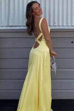 Load image into Gallery viewer, Stylish Mermaid V Neck Yellow Long Prom Dress with Criss Cross Back