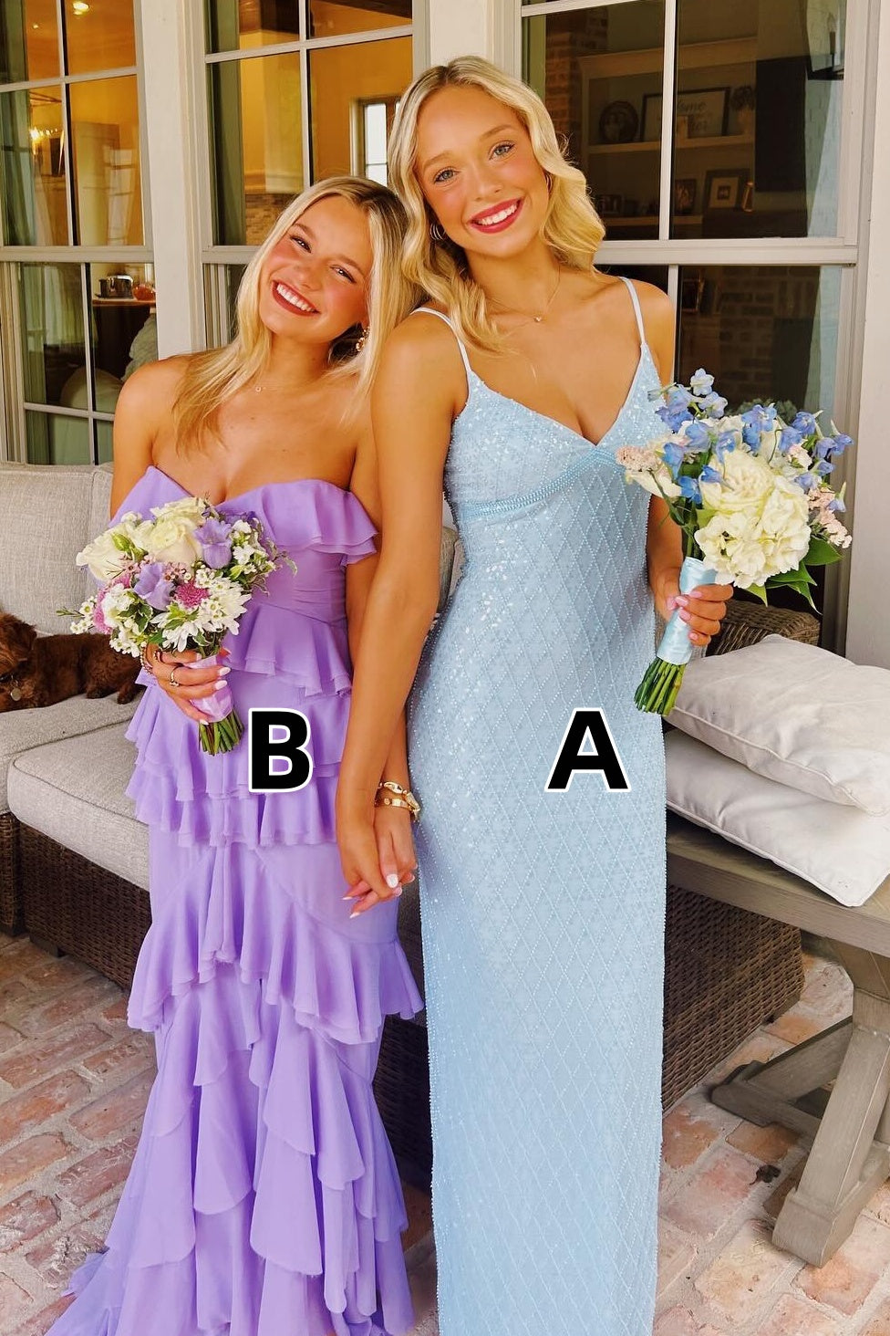 Stylish Sheath Spaghetti Straps/Sweetheart Light Blue/ Purple Long Prom Dress