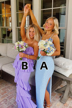 Load image into Gallery viewer, Stylish Sheath Spaghetti Straps/Sweetheart Light Blue/ Purple Long Prom Dress