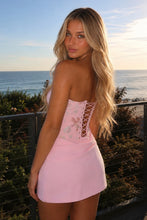 Load image into Gallery viewer, Stylish Sheath Strapless Pink Short Homecoming Dress with Embroidery Ruched