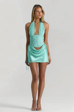 Load image into Gallery viewer, Stylish Two Piece Halter Neck Light Pink Short Homecoming Dress with Sequins